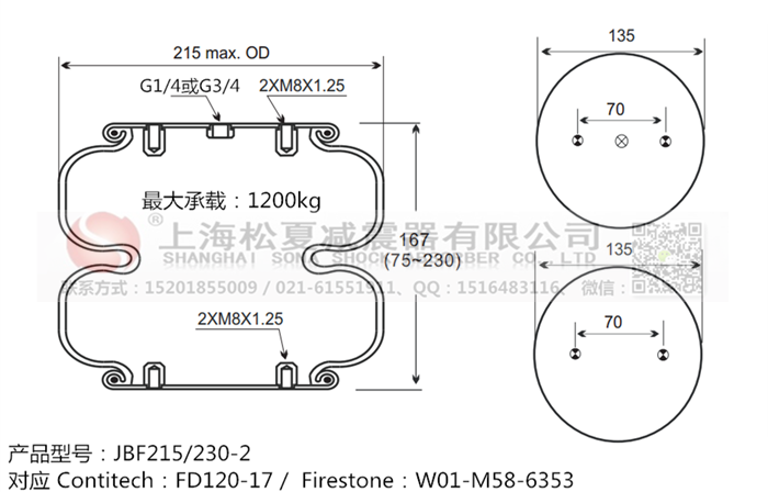 JBF215/230-2橡膠<a href='http://m.newtonghua.com.cn/' target='_blank'><u>空氣彈簧</u></a>